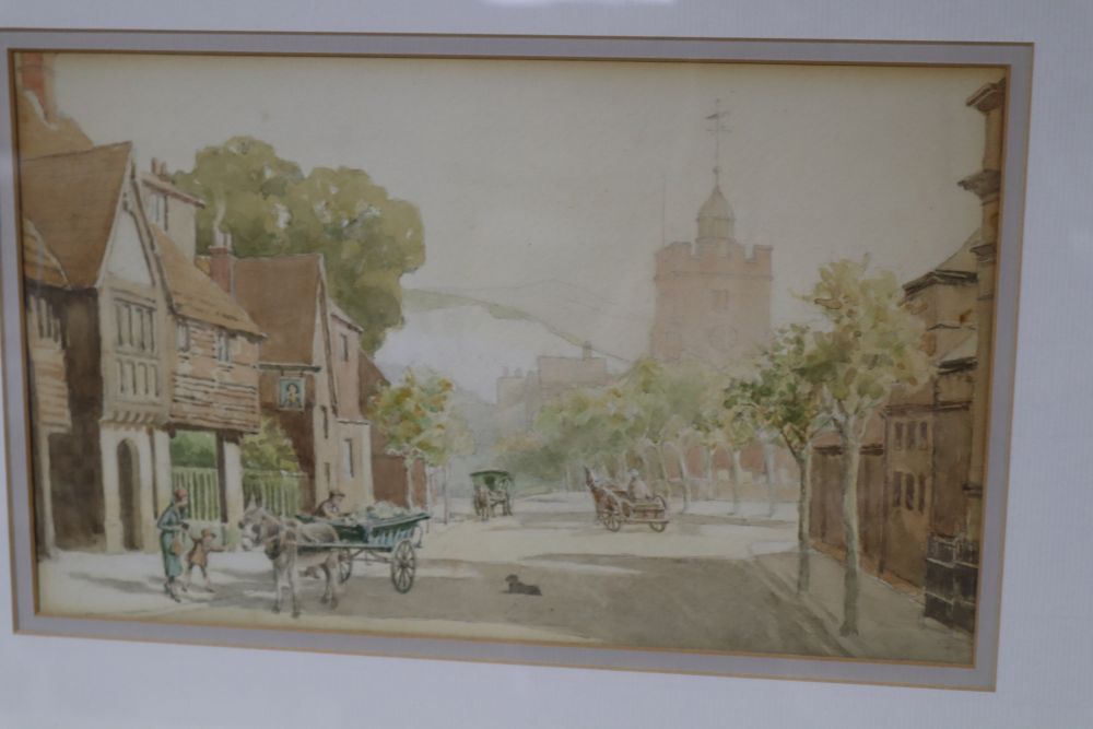 Early 20th century English School, watercolour, Southover High Street, Lewes, 17 x 29cm